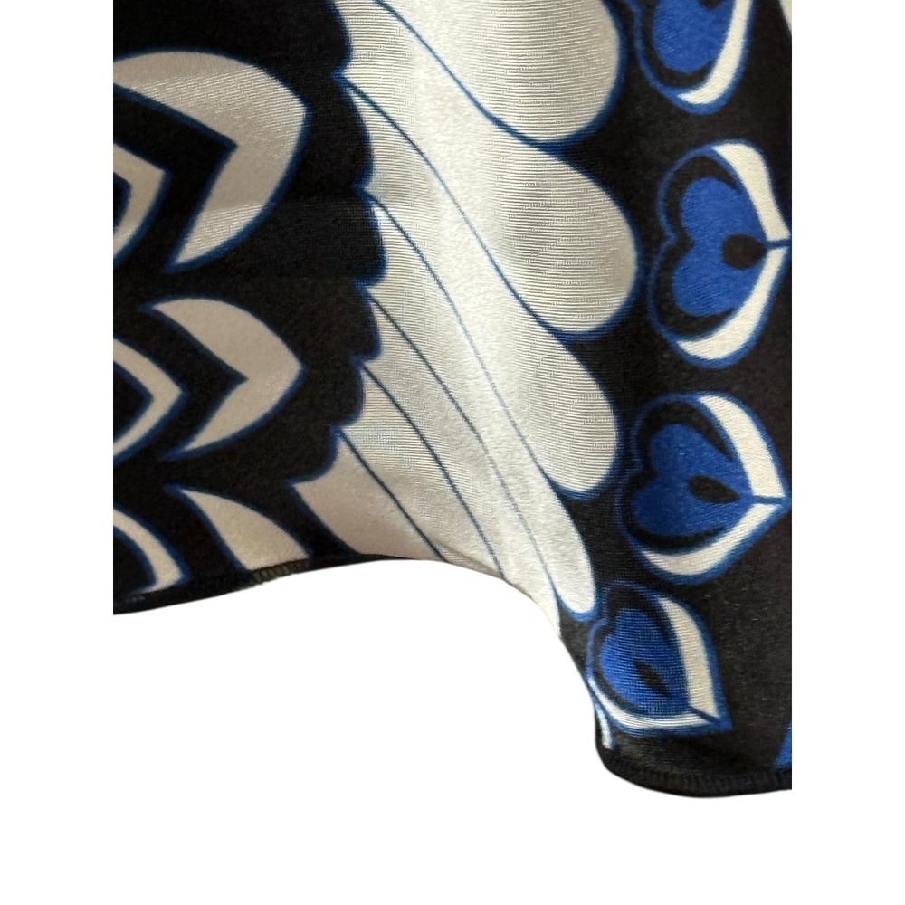 Y2K Satin Babydoll Bling Tie Back Blue Black Mod Print Top Sz M - Picture 10 of 13